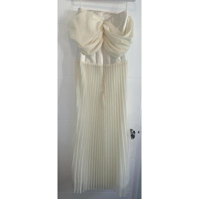21six $1,732 Taffeta Pleated Off Shoulder Maxi Dress Gown Size Us Small Beige — image 3 of 8